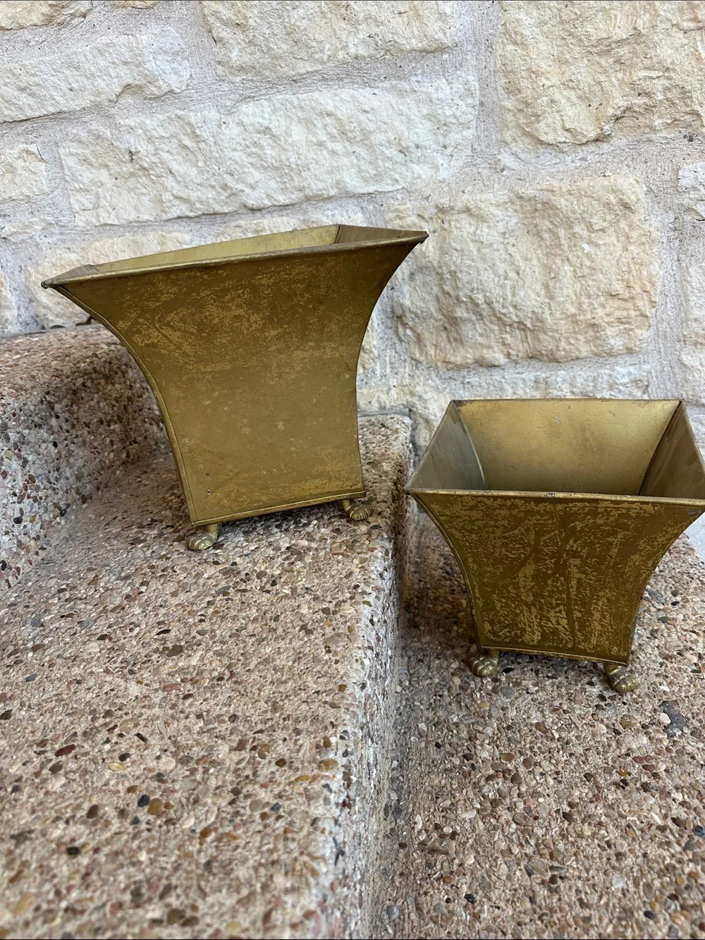 Vintage Brass Tone Decorative Planters - Gold- set of 2